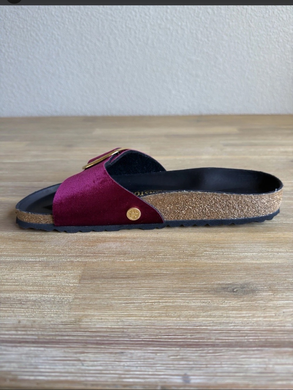 Birkenstock Madrid Big Buckle Sandals Leather Maroon Velvet Womens EU 41 US 10 - Picture 5 of 12